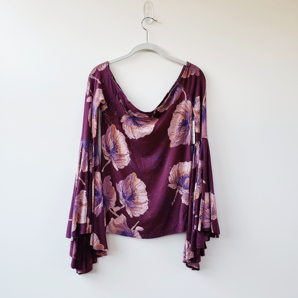Free People Birds Of Paradise Large Blouse Whimsigoth Gothic Boho Floral Purple - Picture 2 of 11